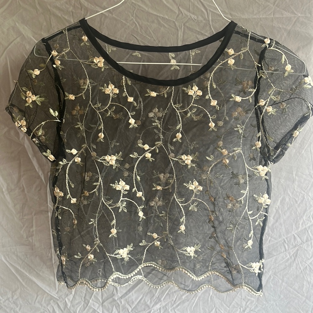 Sheer embroidered shirt